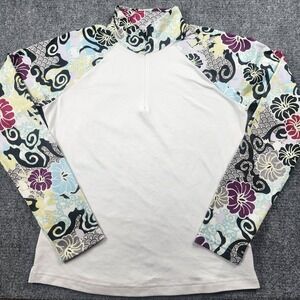 Athleta L Top Floral 1/4 Zip Performance Yoga Running Activewear Long sleeve Gym